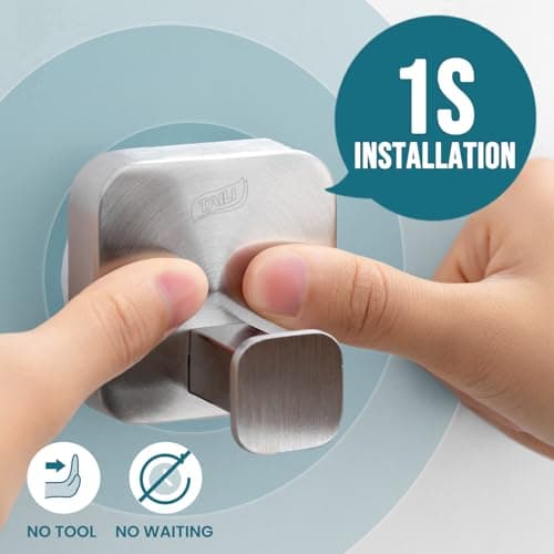 TAILI 304 Stainless Steel Bathroom Suction Hook for Towel, Loofah, Bathrobe, Patented Strong Suction Cup, Damage-Free Hanging Glass Shower Wall Hook, Hold Up to 11 Lbs, 2 Pack, Modern Square, Silver - Thumbnail 2