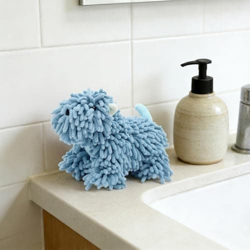 FAGOBI Cute Dog Chenille Hand Towel, 3D Fuzzy Puppy Hangable Ball Hand Towel Microfiber Super Soft Absorbent Bathroom & Kitchen Towels with Hanging Loop, Can Be Placed on the Sink Countertop (Blue) - Thumbnail 2