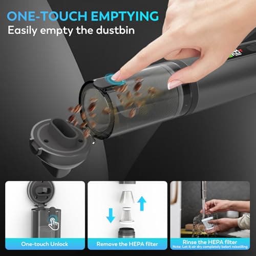 KedeeSparkle 22000Pa High Power Handheld Vacuum Cleaner, 4-in-1 Cordless Car Vacuum & Air Duster with LED Display, USB-C Rechargeable Vacuum for Car Home Office Pet Camping - Thumbnail 5