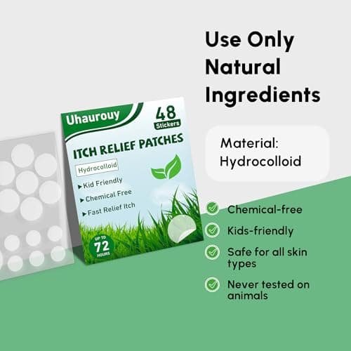 Uhaurouy Bug Bite Itch Relief Patches for Kids & Adults – Hydrocolloid Stickers Prevent Scratching and Absorb Fluids, Soothe Itching, Gentle & Skin-Friendly, Waterproof, 3 Sizes (48 Count) - Thumbnail 4
