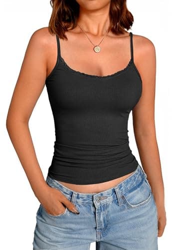 GKBK Lace Camisole Top for Women Sexy Tank Top Adjustable Spaghetti Strap Club Party Shirt Sleeveless Tank Cami Black S - Image 1