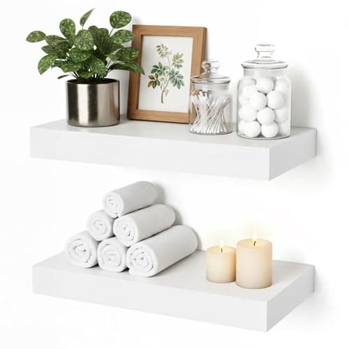 Mifurn Floating Shelves for Wall White Shelves Bathroom, Bedroom and Living Room, Wall Shelves & Book Shelf, Hanging Shelf, Modern Wooden Wall-Mounted Small Floating Shelf, 12x7x1.5 in, Set of 2