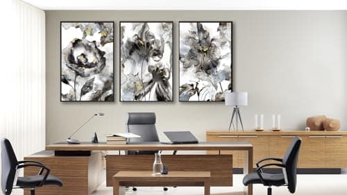 ASDCEUTICALS Large Canvas Wall Art - Framed Floral Abstract Wall Decor Black and White Paintings Aesthetic Wall Pictures Artwork for Living Room Bedroom Office Bathroom 16" X 24" X 3 Panels - Thumbnail 5