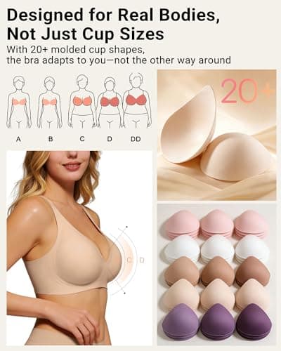 As Fairy Wireless Plunge Bras Deep V Seamless Jelly Support Bra Comfort Bralette for Yoga(Sand 38B) - Thumbnail 3