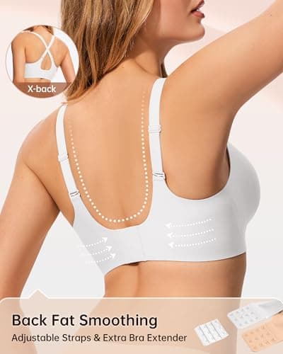 LetsJoli White Bra Wireless Bras for Women No Underwire Seamless Support Comfortable Tshirt Bras Early Fall Fashion(White 3XL) - Thumbnail 4