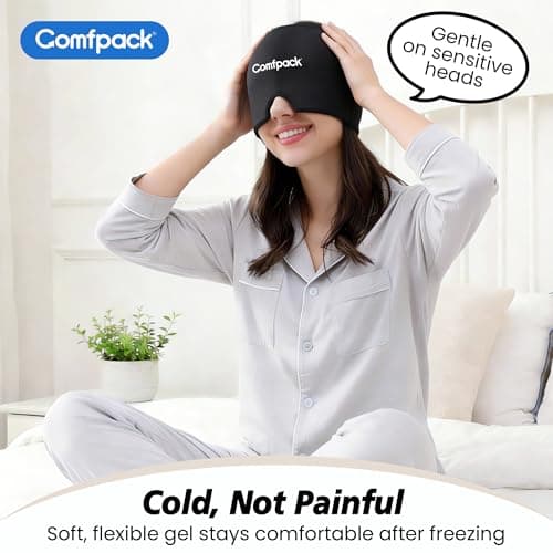 Comfpack Migraine Relief Cap with 30% Longer Cold, Headache Relief Hat Ice Pack Mask Product, Soft Cooling Gel Head Wrap Cold Therapy Hat for Migraine, Sinus Pain, Stress Relief, Sleep & Hangover - Thumbnail 4
