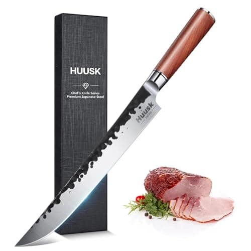 Huusk Knives Japanese Brisket Slicing Knife, 10" Premium High-Carbon Butcher Breaking Knife Hand Forged Long Meat Trimming Carving Knives for Turkey Slicing Meat Rib Roast BBQ, Gifts Idea for Men - Image 1