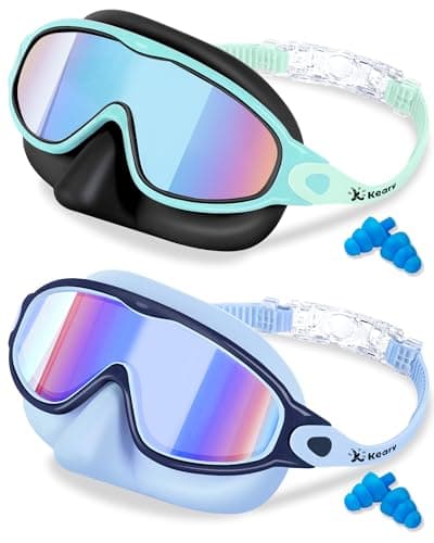 Keary Kids Swim Goggles with Nose Cover Swimming Goggles for Kids 6-14 8-12 Age 4-7 3-6 Toddler Boys Girl Youth Child Snorkel Mask Anti Fog Diving Masks Pool Water Glasses Round Frame Leakproof - Image 1