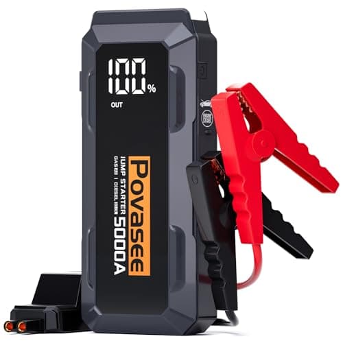 5000A Jump Starter | Povasee A40 Car Battery Jump Starter, 12V Portable Power Pack for All Gas & 10L Diesel Engines, with 3" LCD Display, Dual USB Output & Multi-Mode LED Light