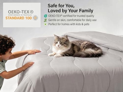 Fuzzysense Cooling Comforter Queen 90"x90" – Instant Cooling Blanket for Hot Sleepers & Night Sweats, Breathable Lightweight All-Season Bedding, Pet-Friendly Oeko-TEX & GRS Certified, Gray - Thumbnail 6