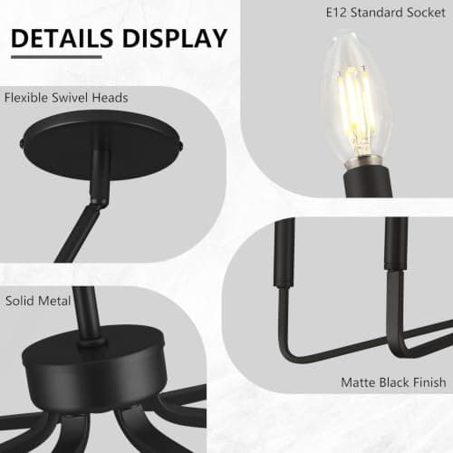 ACANER Black Chandelier for Dining Room, 6-Light Farmhouse Kitchen Light Fixtures Over Table, 26" Rustic Candle Chandelier for Bedroom, Foyer, Hall, Living Room, Entryway - Thumbnail 3