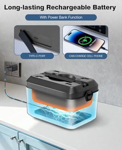 SKEOS Cordless Electric Lunch Box for Adults, Heated Lunch Box Battery Powered with 5 Side Heating, Portable Food Warmer with 5.5 Cups Removable Container, Self-Heating Food Warmer for Work,GreyBlack - Thumbnail 6