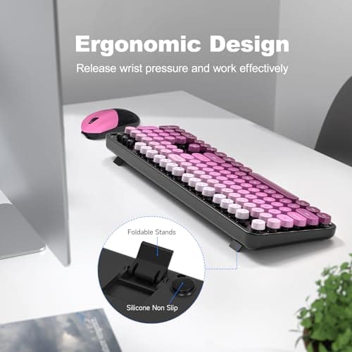 MOFII Wireless Computer Keyboard and Mouse Combo, Typewriter Full Size Keyboard with Number Pad and 2 in 1 USB Connected Mouse for PC Laptop Desktop Windows 7 8 11, Black & Pink - Thumbnail 3