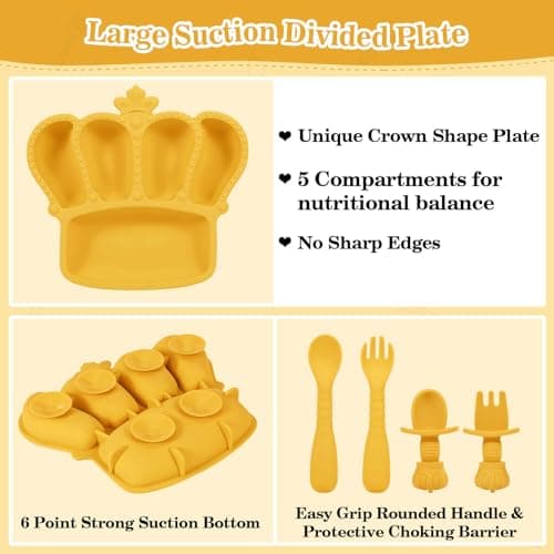 Silicone Baby Feeding Set 10 Pcs Baby Led Weaning Supplies Suction Bowl Divided Plate Baby Bibs Fruit feeder Pacifier Baby Spoons Forks Sippy Cup Utensil Sets Baby Essentials for Newborn Gift Yellow - Thumbnail 3