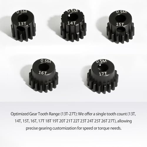 0.5M Pinion Gear 14T Hardened Steel 3.175mm Bore with 2.3mm Adapter, Precision Motor Gear for ARRMA 1/14 Typhon 1/16 Mojave 1/18 Granite, Losi 1/12, 0.5Mod Gear 13T-27T for HOBBYWING Motors - Thumbnail 3