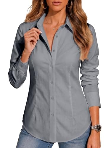 BBIBBI Women's Blouses & Button-Down Shirts for Women Business Casual Womens Work Tops Long Sleeve Button Down Grey Size M - Image 1