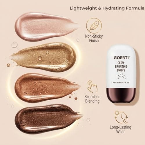 Glow Bronzing Drops – Lightweight Liquid Luminizer Bronzer for Face & Body, Dewy Highlighter Serum for Sun-Kissed Radiance, Moisturizing Illuminator Shimmer Makeup 1.6 Fl Oz (03#/ Deep Bronze Glow) - Thumbnail 6