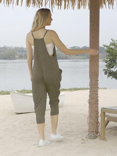 STOLKISS Women’s Spaghetti Strap Jumpsuits Summer Casual Sleeveless V Neck Thin Shoulder Strap Adjustable Jumpsuit Pant with Pockets (Y017 Khaki, XX-Large) - Thumbnail 5