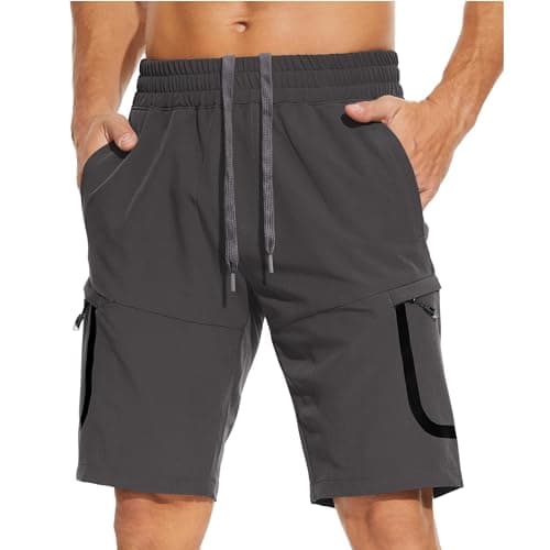 MOURCE Men's Elastic Waist Hiking Shorts 9" Quick Dry Lightweight Outdoor Water-Resistant Fishing Shorts, Grey L - Image 1