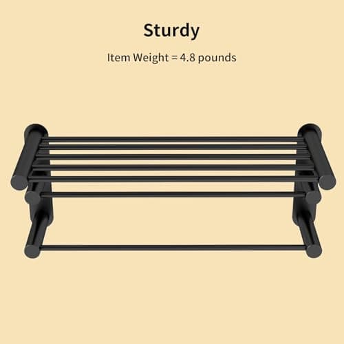 YUMORE 24-Inch Towel Rack, Towel Holder Shelf with 2 Towel Bar Towel Storage Organizer for Bathroom & Lavatory Wall Mounted (Matte Black) - Thumbnail 3