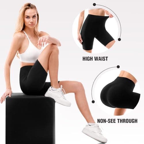 Leafigure 2 Pack Biker Shorts for Women 6" High Waisted Gym Shorts for Yoga Workout Black L-XL - Thumbnail 5
