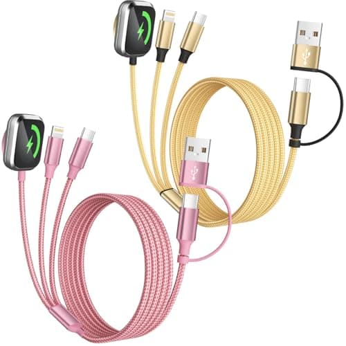 Firsting USB A/C 3 in 2 Multi Charging Cable 2Pack 5FT, Multiple Charger Cord for iWatch Charger/iPhone Charger/iPad, Multi Charger Cables Compatible with iWatch&iPhone 17-12