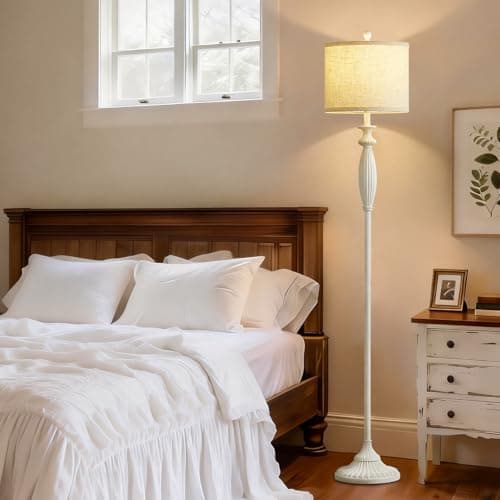 63.8" Vintage Floor Lamp with Rotary Switch, Dimmable Color Temperature Standing Lamp, Retro Farmhouse Floor Lamps for Living Room, Bedroom, Hallway, Office, Room Decor, Antique White (Bulb Included) - Thumbnail 5