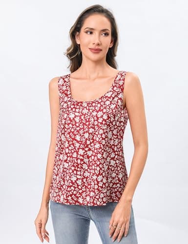 Totatuit Womens Silk Satin Camisole Cami Sleeveless Scoop Neck Tank Top Soft Summer T-Shirt Blouse Shirt Concert Going Out Tops Red Apricot Floral XX-Large - Thumbnail 2