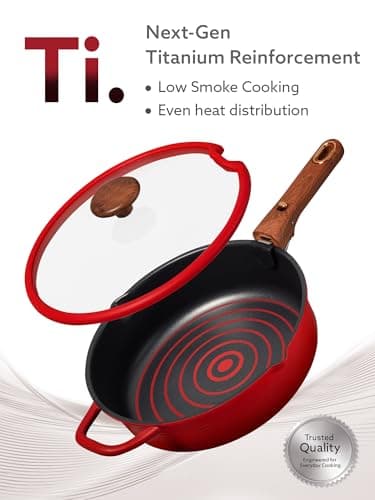 CAROTE 20Pcs Titanium Cookware Set, Pots and Pans Set Non Stick, Kitchen Cooking Set with Detachable Handle, Non Toxic Induction Cookware - Camping Cookware, Dishwasher/Oven Safe, Red - Thumbnail 3