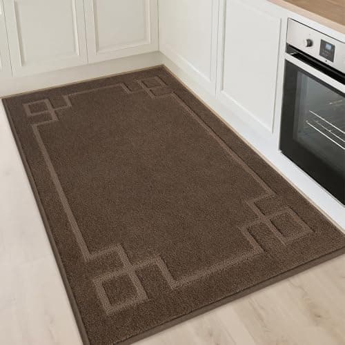 BEQHAUSE Kitchen Rugs Non-Slip Washable, Machine Washable Kitchen Mats Absorbent Soft Kitchen Runner Rugs for Floor,Sink,Hallway,Laundry,32"x48", Brown