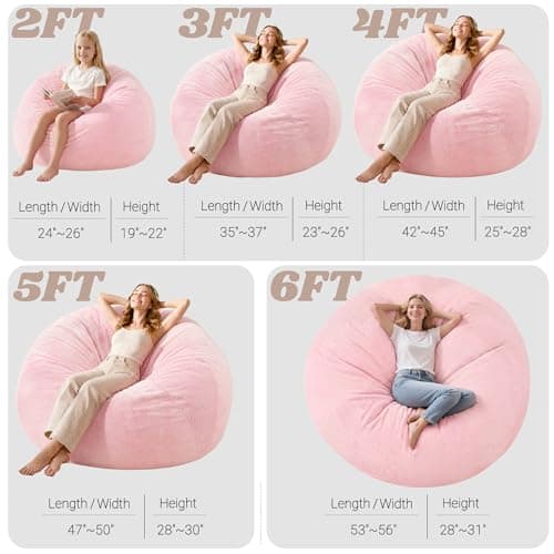 Homguava 6FT Bean Bag Chairs for Adults Teardrop BeanBag Chair Comfy Memory Foam Bean Bags Two-Tone Distressed Velvet&Corduroy Washable Cover for Living Room, Home (Corduroy, Pink) - Thumbnail 2