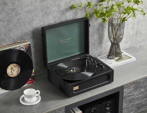 Arkrocket Coryphaeus Vinyl Record Player 3-Speed Bluetooth Input and Output Built-in Speakers with Magnetic Cartridge Auto Off (Black Green) - Thumbnail 5