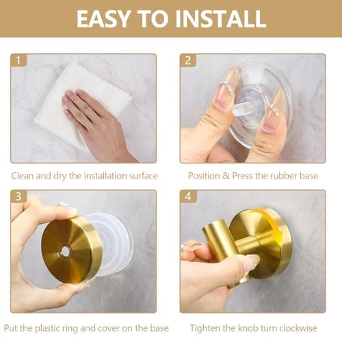 MNGD Towel Hooks Shower Suction Hook Towel Hanger for Bathroom Hanging Coat, Robe, Removable Wall Mounted Hook for Bedroom Kitchen Hotel Pool Brushed Gold(2-Pack) - Thumbnail 6