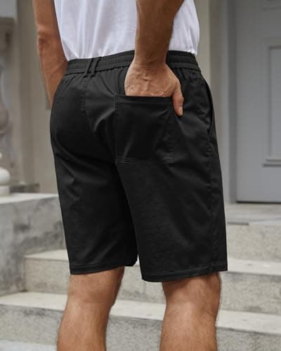 Ntrlv Men's Cotton Stretch Chino Shorts Elastic Waist Drawstring Casual Lightweight Summer Beach Short(XL Black) - Thumbnail 2