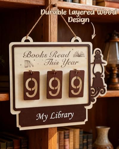 Books Read This Year Counter Sign, Book Shelf Decor, Book Lover Gifts for Women, Wooden Reading Tracker, library Decor for Home, Gift for Readers, Teachers, Librarians (Burlywood 1) - Thumbnail 5