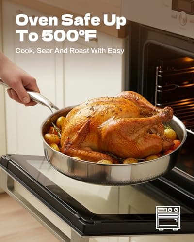 USELUCK 15 Piece Pots and Pans Set, Nonstick Tri-Ply Stainless Steel Cookware Set, Oven Safe, PFOA/PTFE Free, Dishwasher Safe, Compatible with All Cooktops - Thumbnail 3