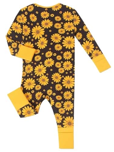 Joonberry Unisex Baby Bamboo Viscose Long Sleeve Romper, Cute Prints Zipper Footless Jumpsuit, Toddler One-Piece Outfits(Sunflower, 8-12M) - Thumbnail 2