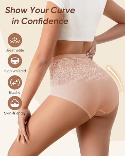 YDQ Women's Cotton Underwear High Waisted Ladies Panties Postpartum 5 Pack Tummy Control Moisture Wicking Breathable Post Partum C Section, Multicolor L - Thumbnail 3