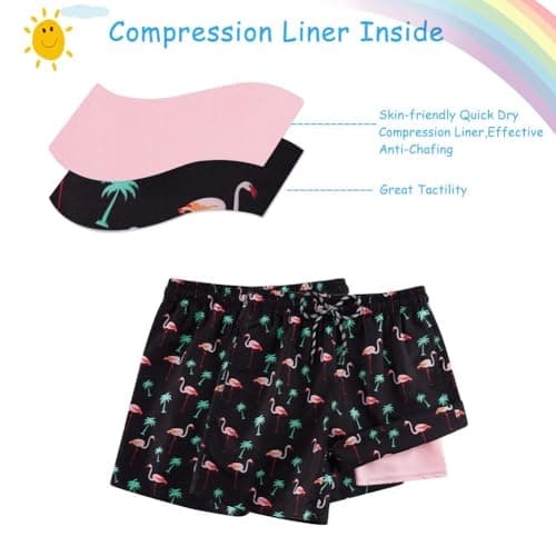 Cozople Boys Swim Trunks Size 8 Summer Quick Dry UPF50+ Beach Swim Shorts Funny Flamingo Beach Surf Shorts Swimsuit with Stretchy Boxer Brief Liner Swimwear for Beachwear Size 7 - Thumbnail 5