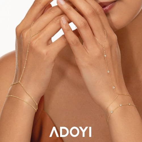 adoyi Gold Bracelets for Women 14K Gold Plated Trendy Hand Chain Bracelet Stackable Ring Bracelet Stack Set Adjustable Hand Chain Link Layered Waterproof Jewelry Sets Gifts for Women 6.7"+2" - Thumbnail 3