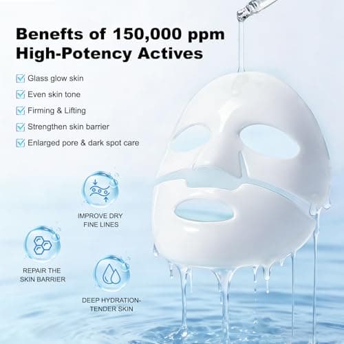 DynastyEra Bio Collagen Face Mask 5-Pack - 150,000ppm Collagen & Galactomyces & Hyaluronic Acid for Hydrating, Pore Minimizing & Firming | Overnight Sleeping Mask- Korean Skincare Inspired Treatment - Thumbnail 4