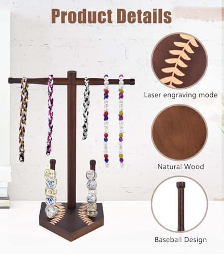 Zymvexor Wooden Sports Ring & Necklace Display Holder, Baseball Softball Championship Ring Organizer, Drip Necklace Storage Stand, Sports Gift for Athletes,Tool-free installation - Thumbnail 4