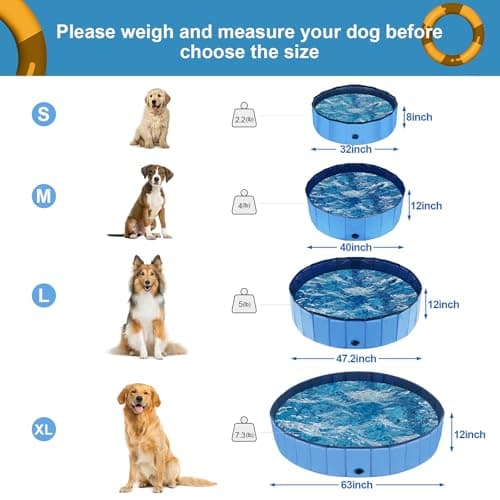 YSJILIDE Portable Dog Pool PVC Pet Swimming Bathtub Collapsible Hard Plastic Pool for Pets to Swim and Bath (M-40"x 12" Blue) - Thumbnail 3