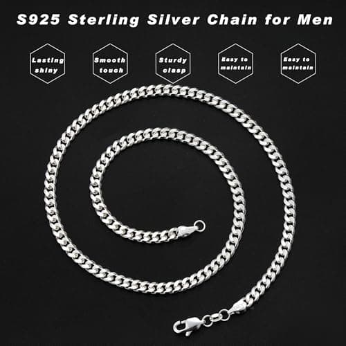 HIMSTORY 925 Sterling Silver Chain for Men, 3.5mm Diamond Cut Cuban Link Curb Chain Necklace for Men Dad Boyfriend Jewelry, 20 Inch - Thumbnail 4