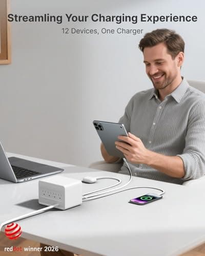 Gitryin 12-in-1 Desktop Charging Station with 4 Retractable Wall Chargers, 40W USB-C Power Strip with 4 AC, 4 USB C, 4 Type-C 33.5in Cables, Extension Cord with 1020J Surge Protection for Home Office - Thumbnail 4
