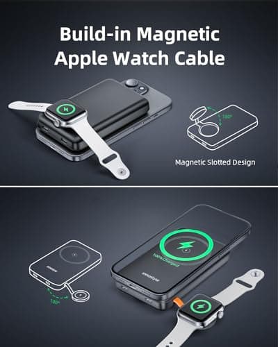 Innostyle Magnetic Power Bank, 10800mAh Wireless Portable Charger, Power Bank with Built in Cables, for iPhone 17/16/15/14/13/12 and Apple Watch Ultra/11/10/9/8/7/6/5, Black - Thumbnail 2