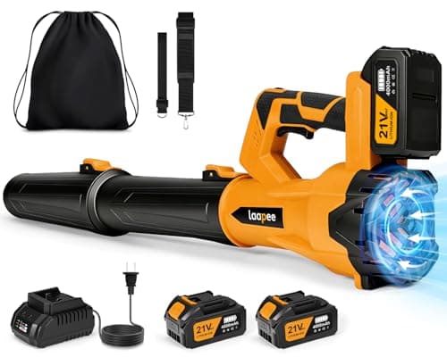 Leaf Blower Cordless,Electric Leaf Blower with 2 4.0Ah Battery Powered and Fast Charger, Cordless Blowers for Lawn Care and Car Dust Snow Blower,6 Speed Control,Orange - Image 1