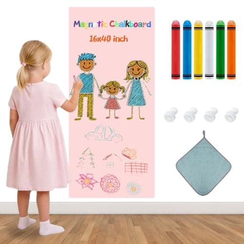 Magnetic Chalkboard Wall Decal For Kids,Upgraded Thickened Magnetic Chalkboard for Wall,Suitable for Home Decoration Wallpaper and Children's Game Room,School (Pink, 16x40 Inch)