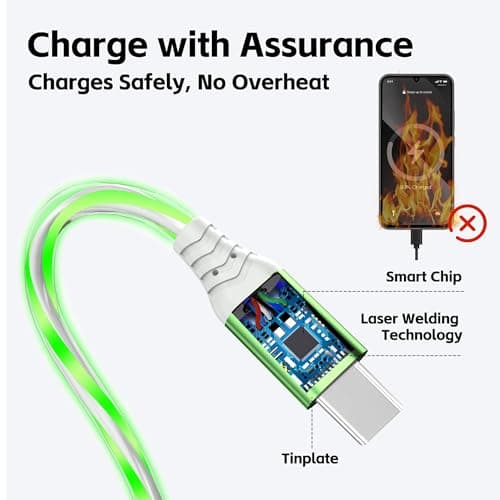 ComfyBay 6.6FT USB C Charging Cable, Flowing Light Up Charger Cord, Compatible with Samsung Galaxy, iPhone 16/15, iPad, and More (Green) - Thumbnail 5