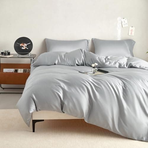 DCSKY King Size Duvet Cover Set 3-Piece - 100% Lyocell Tencel Bedding Set, Silky Smooth & Hypoallergenic, Temperature Regulating for Hot Sleepers (Grey, 104x90 Inches) - Thumbnail 3